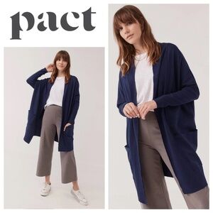 Pact Airplane Open Cardigan Sweater Sz L/XL Large XL Navy Blue Pockets Organic